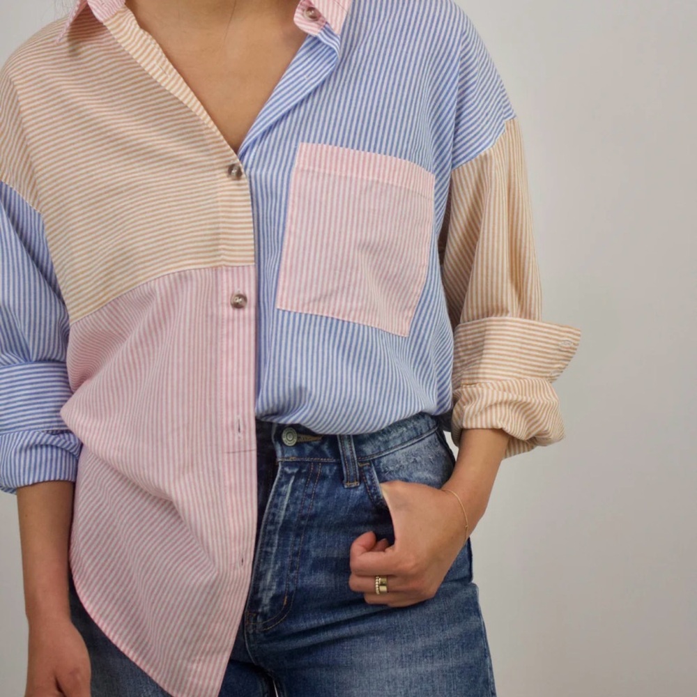 Newport Striped Colorblock Button-Up Shirt - Picture 1 of 7